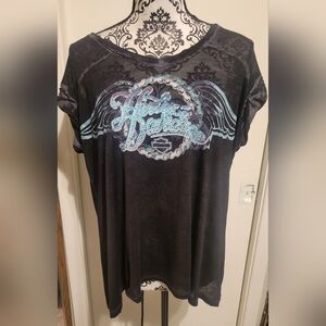 Harley Davidson Bling Burnout Tee Sz   Med